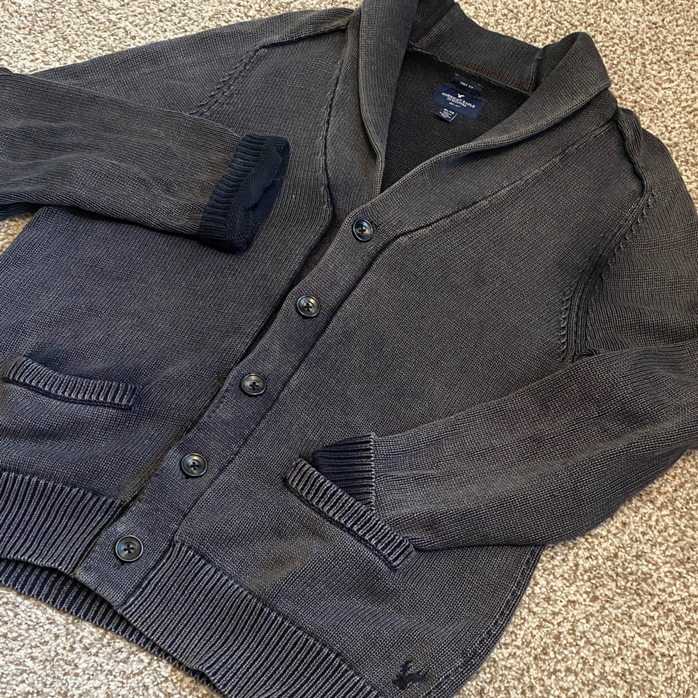 American Eagle Outfitters Men’s Shawl Collar Prep Fit Navy Thick Cardigan. XL